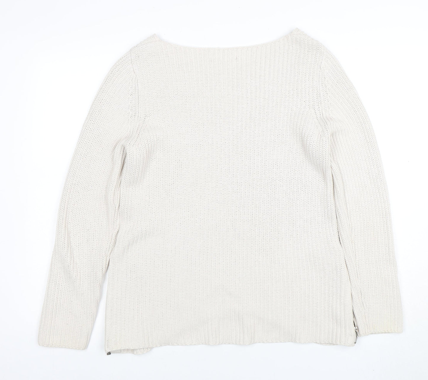Next Women Ivory Chunky Knit Zip Pullover Jumper Size 12