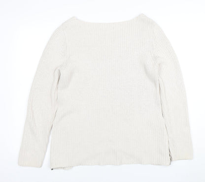 Next Women Ivory Chunky Knit Zip Pullover Jumper Size 12