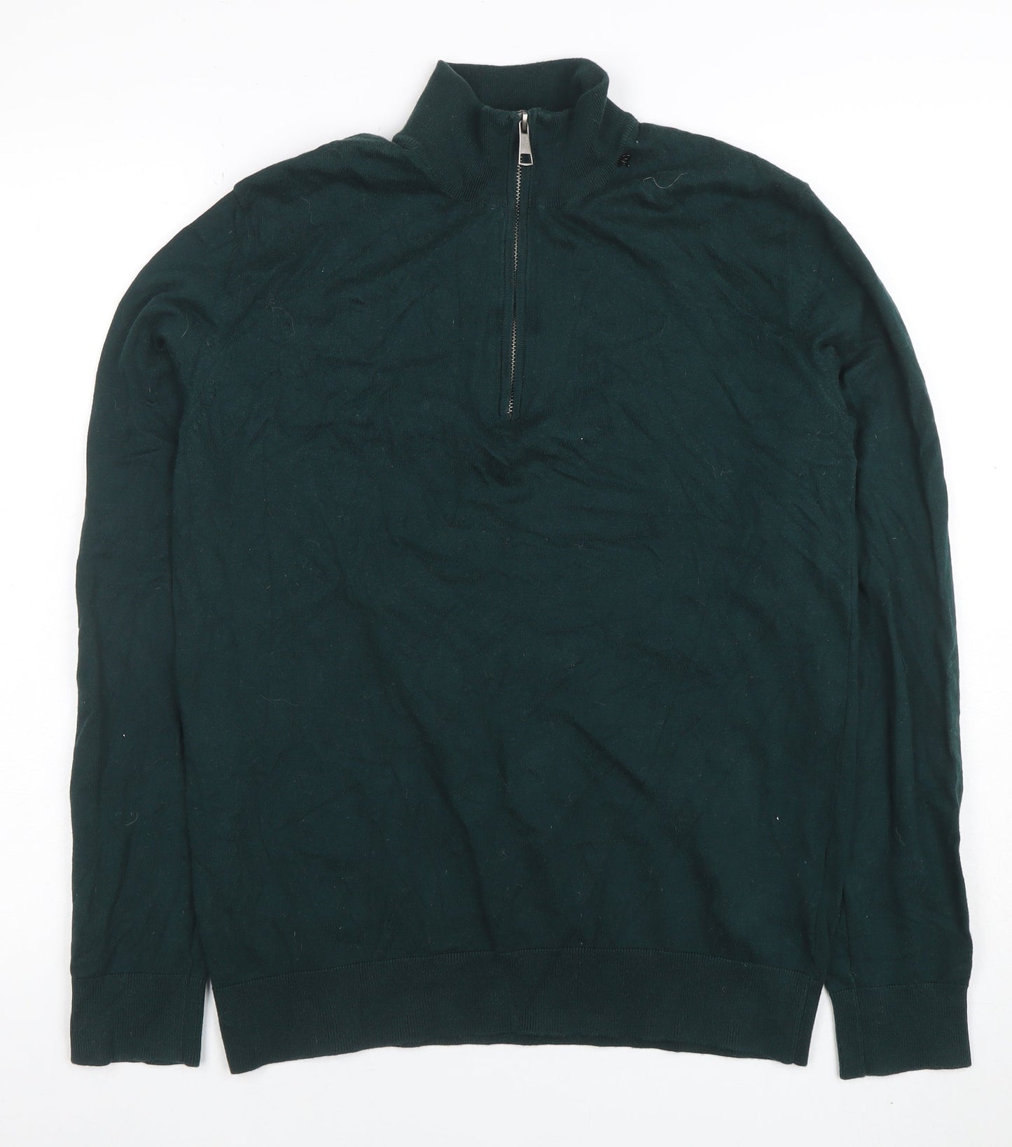 Replay Men's Green 1/4 Zip Long Sleeve Cotton Jumper Size M