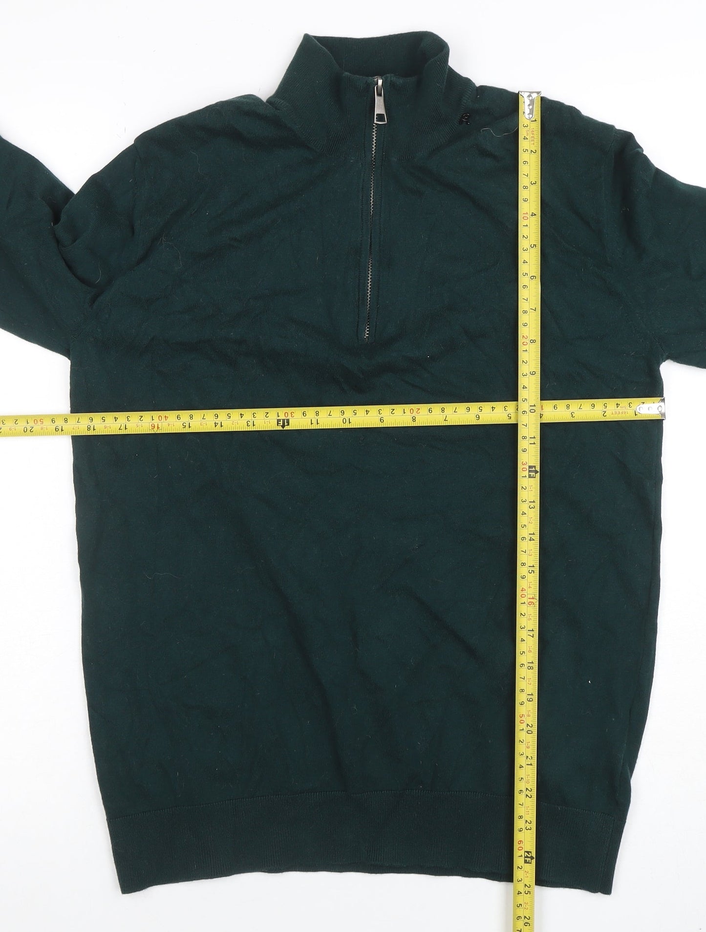 Replay Men's Green 1/4 Zip Long Sleeve Cotton Jumper Size M