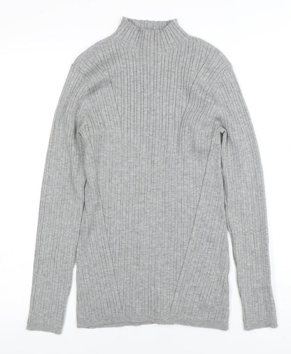 NOOSNOW Womens Grey Wool Blend Mock Neck Ribbed Jumper Size S