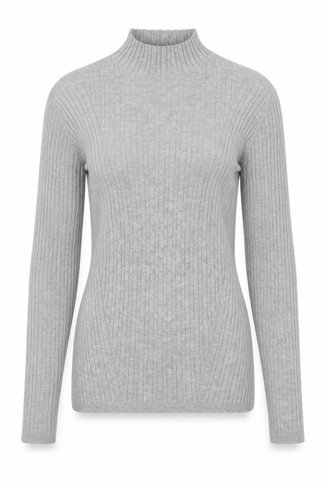 NOOSNOW Womens Grey Wool Blend Mock Neck Ribbed Jumper Size S