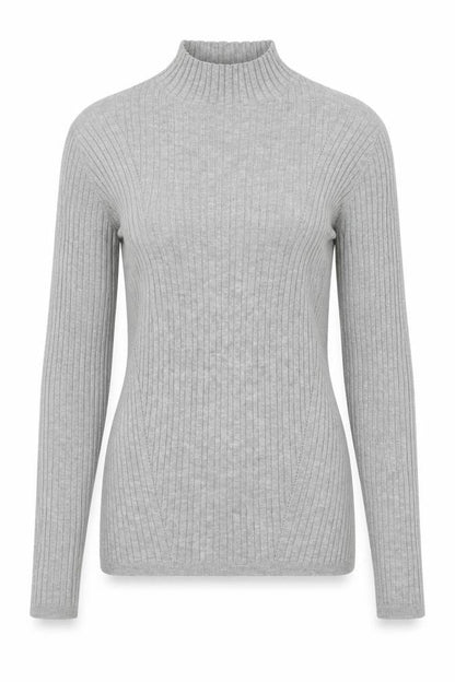 NOOSNOW Womens Grey Wool Blend Mock Neck Ribbed Jumper Size S