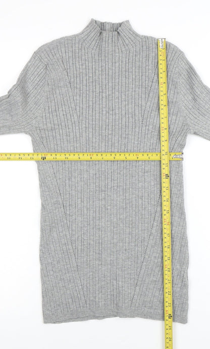 NOOSNOW Womens Grey Wool Blend Mock Neck Ribbed Jumper Size S