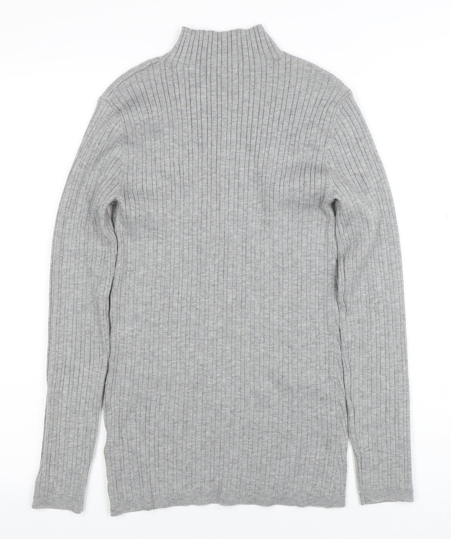 NOOSNOW Womens Grey Wool Blend Mock Neck Ribbed Jumper Size S