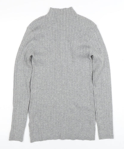 NOOSNOW Womens Grey Wool Blend Mock Neck Ribbed Jumper Size S