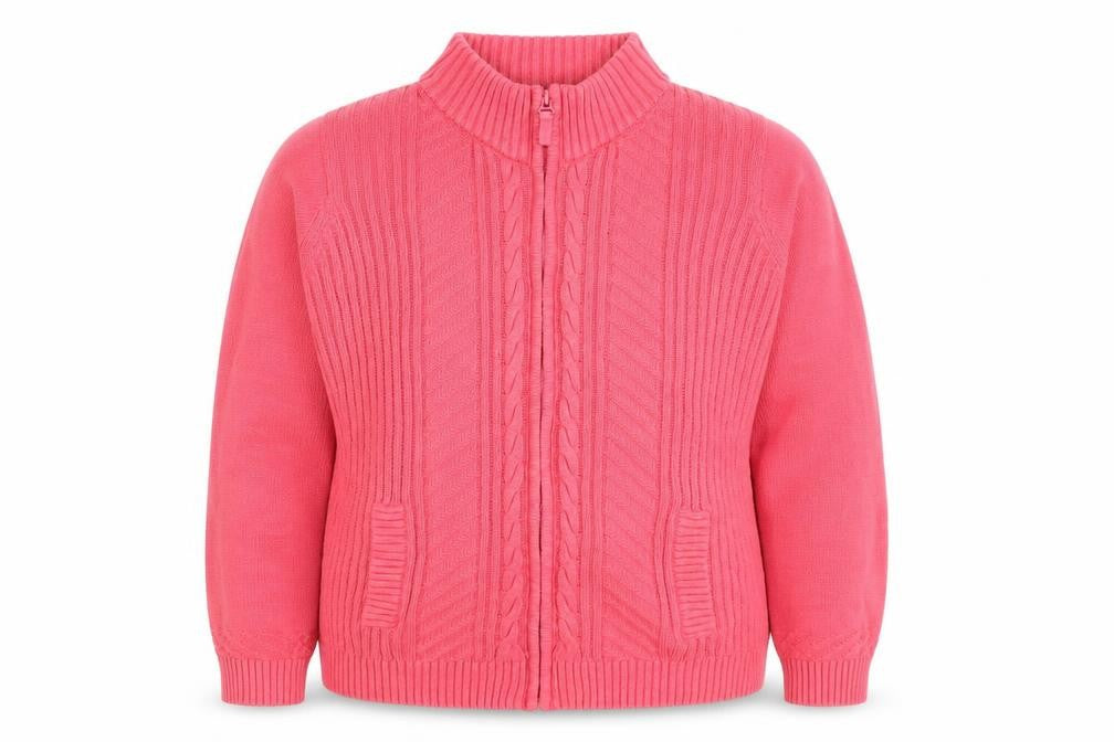 Isle Essentials Women's Pink Full Zip Cotton Jumper Size L 18-20
