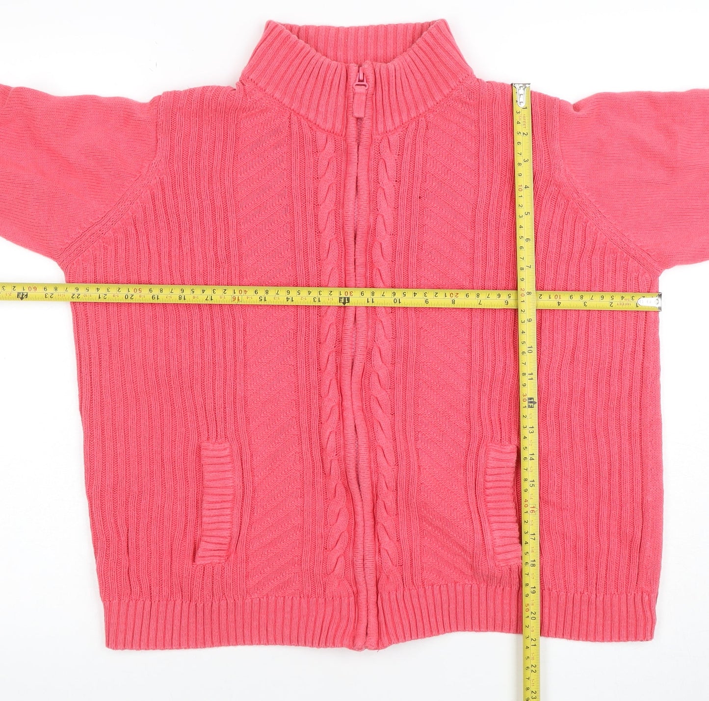 Isle Essentials Women's Pink Full Zip Cotton Jumper Size L 18-20