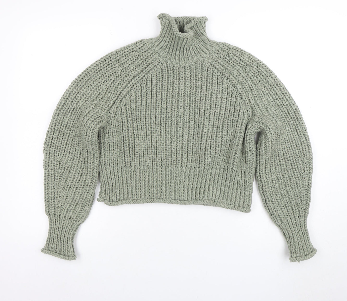 H&M Women’s Green Roll Neck Chunky Knit Jumper XS