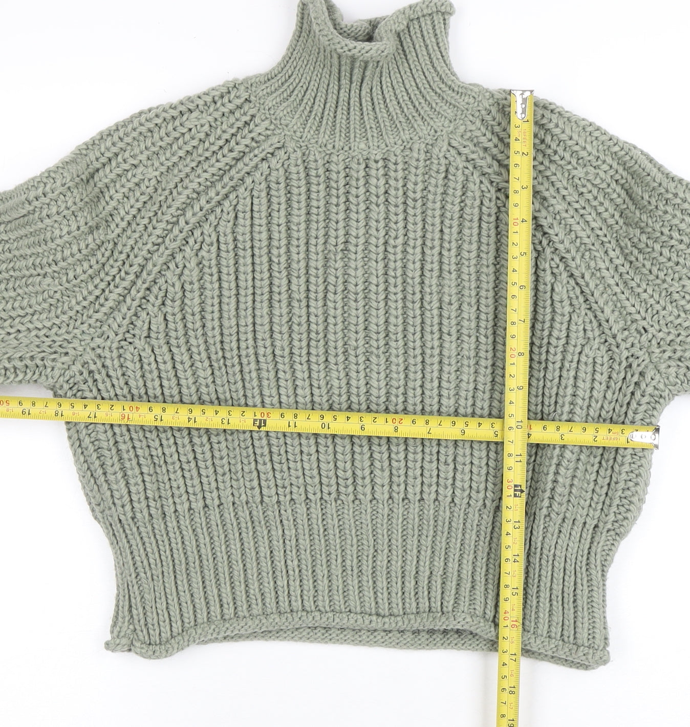 H&M Women’s Green Roll Neck Chunky Knit Jumper XS