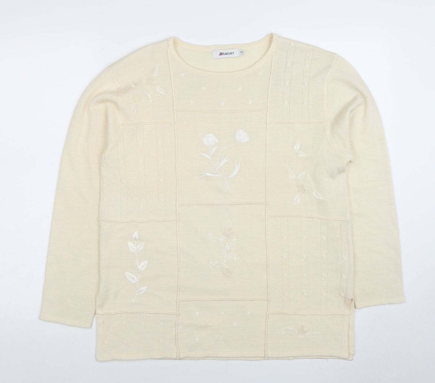 Damart Women’s Beige Embroidered Wool Blend Jumper Size 16/18