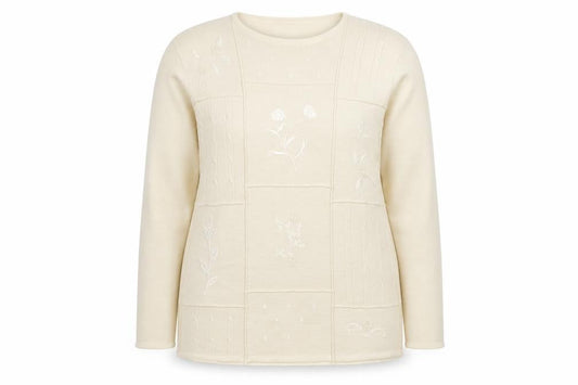 Damart Women’s Beige Embroidered Wool Blend Jumper Size 16/18