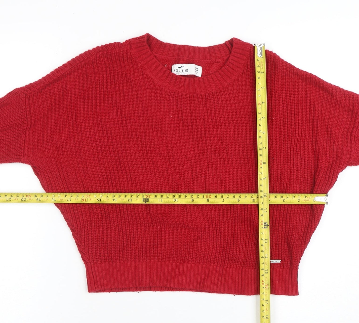 Hollister Women's Red Chunky Knit Crew Neck Jumper XS
