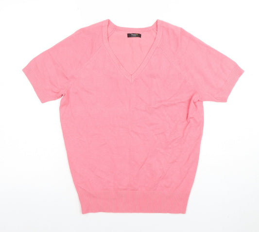 Happy D by Damart Women’s Pink V-Neck Short Sleeve Knit Top Size S 10/12