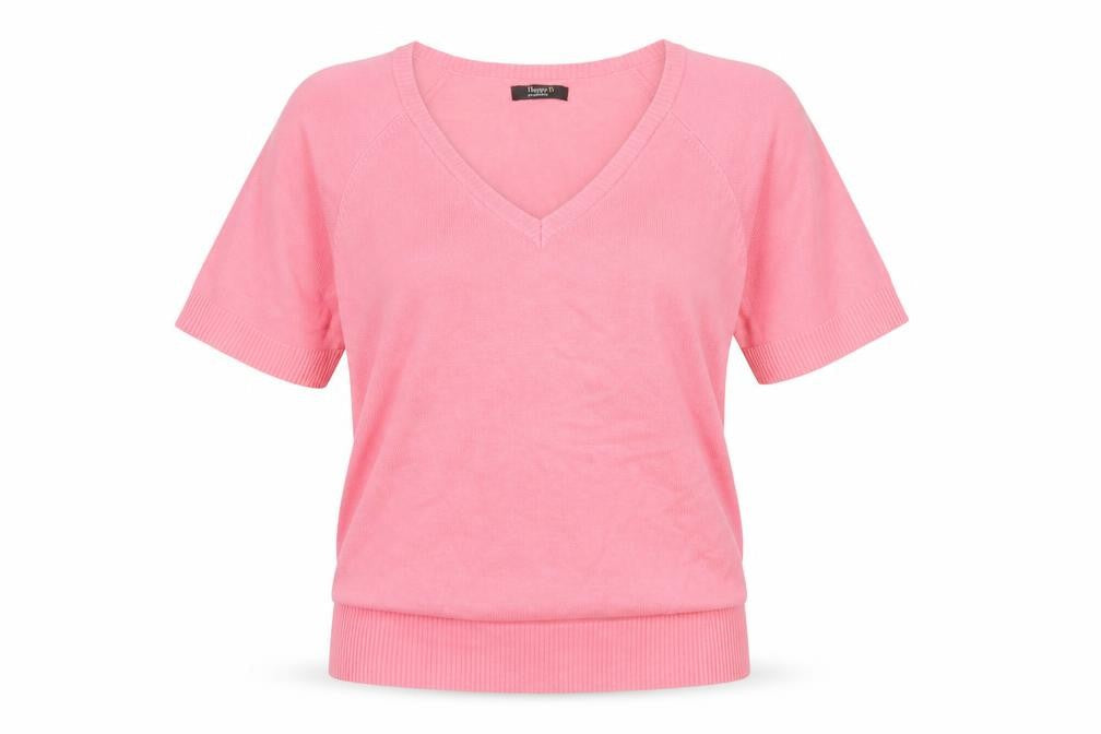 Happy D by Damart Women’s Pink V-Neck Short Sleeve Knit Top Size S 10/12