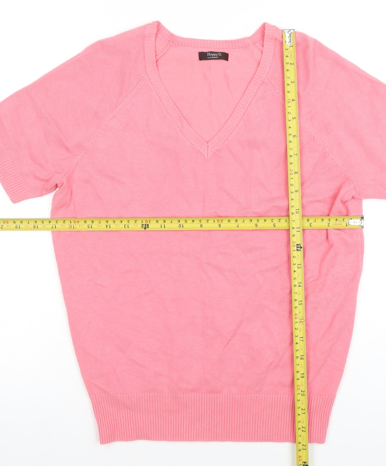 Happy D by Damart Women’s Pink V-Neck Short Sleeve Knit Top Size S 10/12