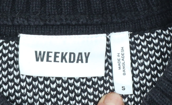 Weekday Men's Black Graphic Knit Cotton Jumper Size S