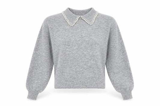 H&M Women Grey Beaded Collar Knit Jumper Size S