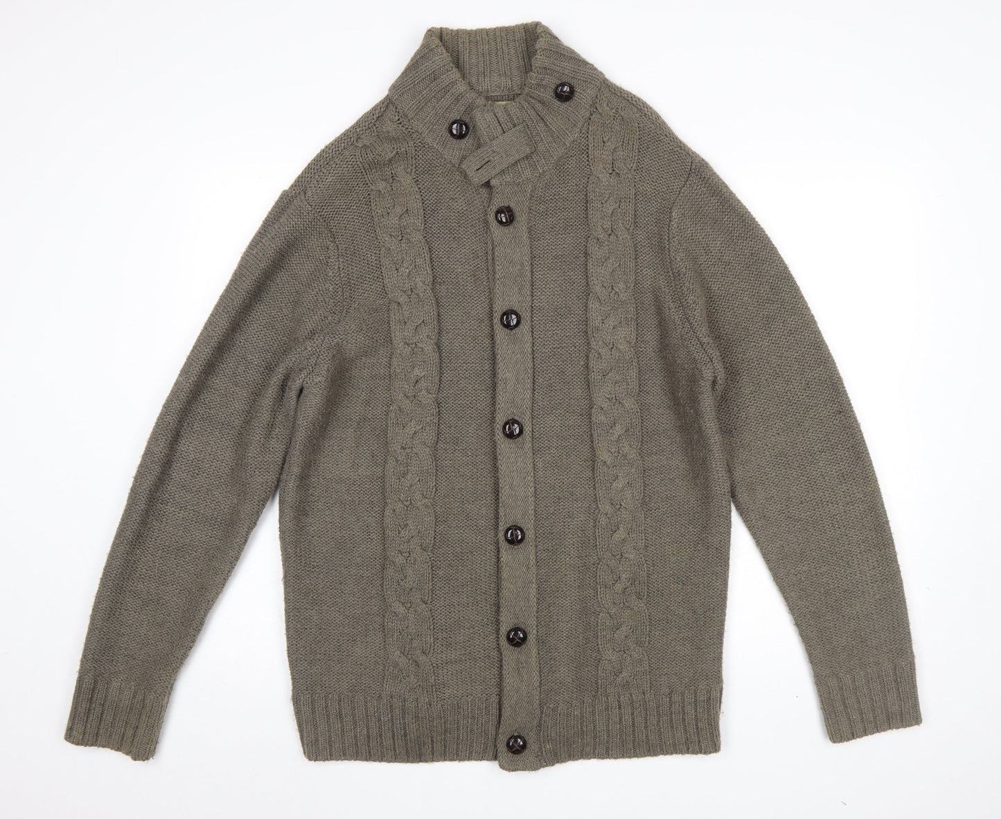 Next Men’s Grey Cable Knit High Neck Button Cardigan L