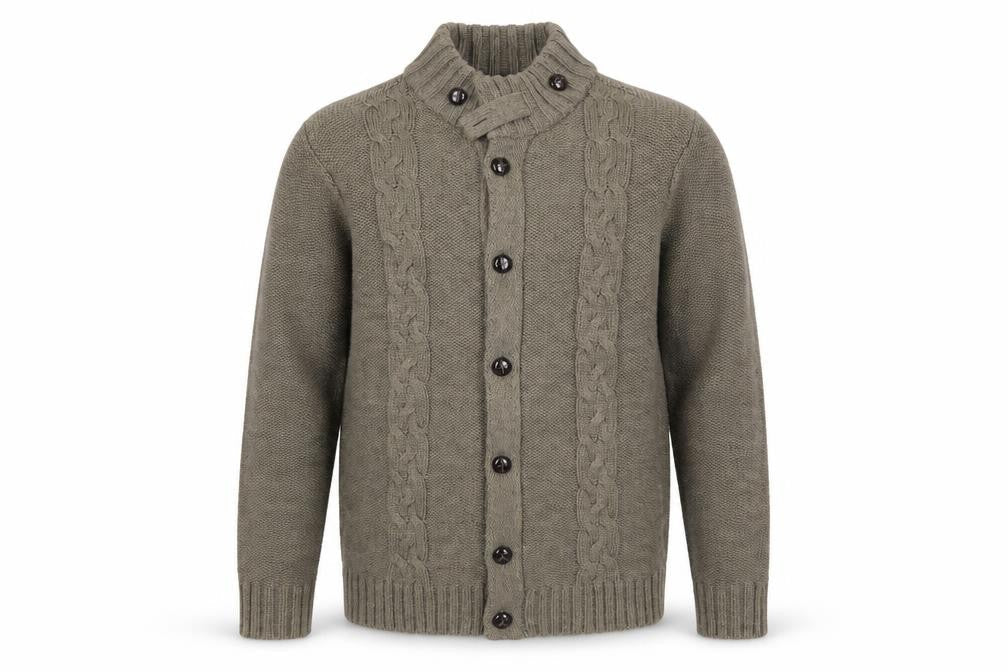 Next Men’s Grey Cable Knit High Neck Button Cardigan L