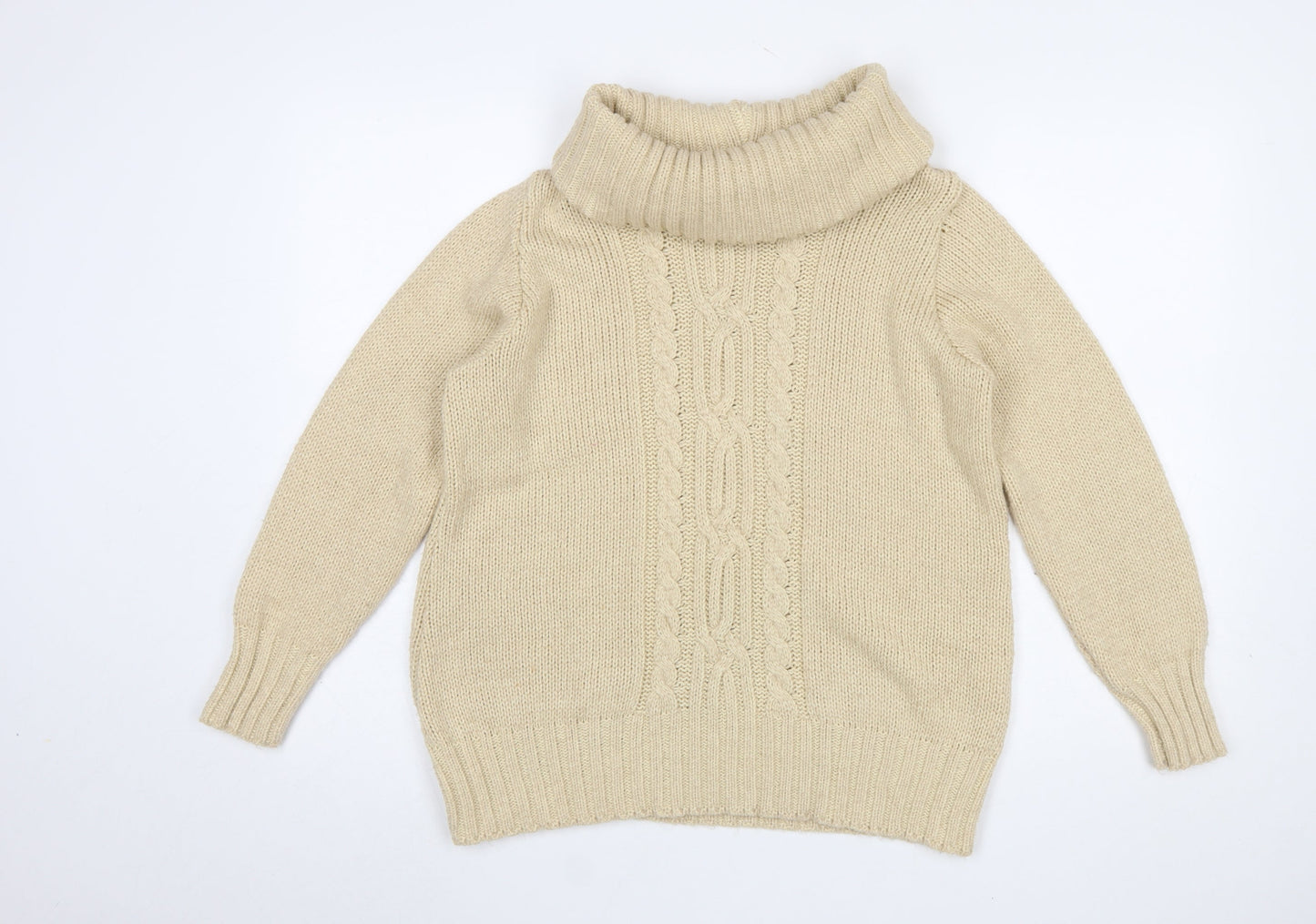 Isle Womens Beige Roll Neck Cable-Knit Jumper Size M 14-16