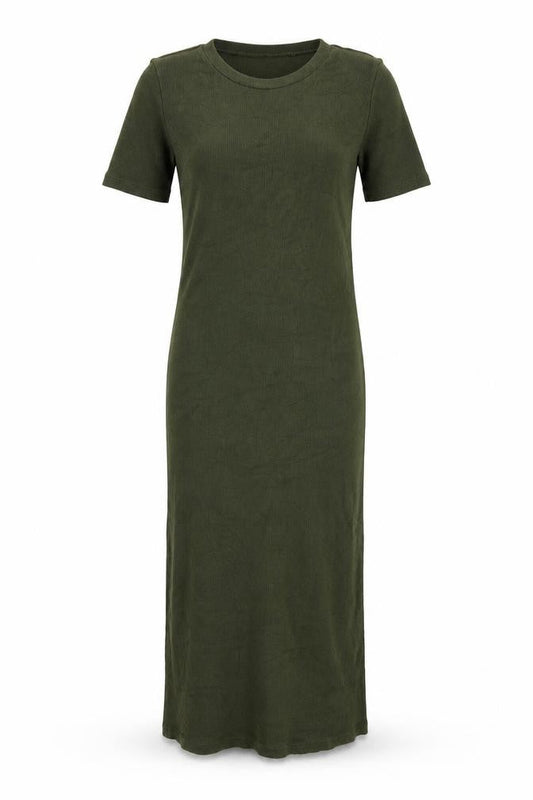 Zara Women Green Long T-Shirt Dress Size S Casual Jersey Stretch