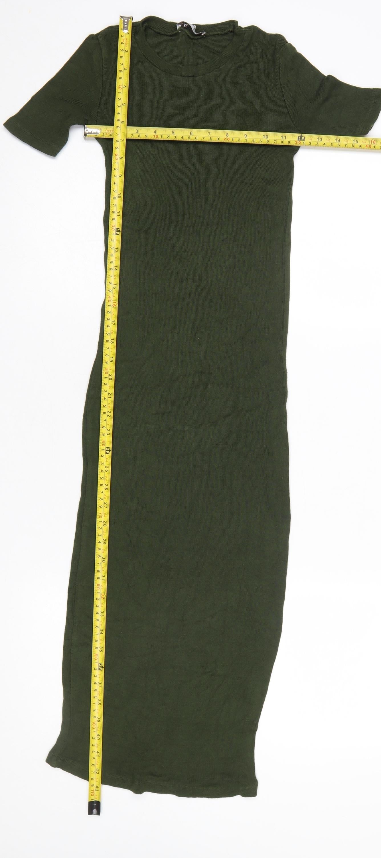 Zara Women Green Long T-Shirt Dress Size S Casual Jersey Stretch