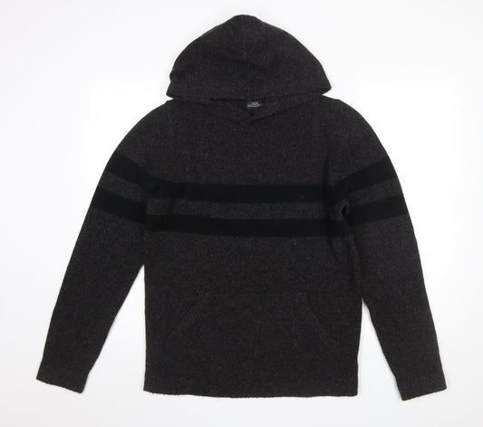 Next Men's Grey Striped Hooded Pullover Jumper Size S