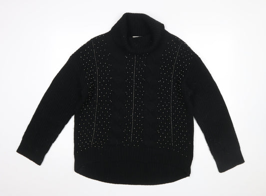 Marks and Spencer Women Black Roll Neck Cable-Knit Jumper Size 14