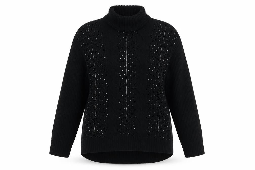 Marks & Spencer Women Black Roll Neck Cable-Knit Jumper Size 14