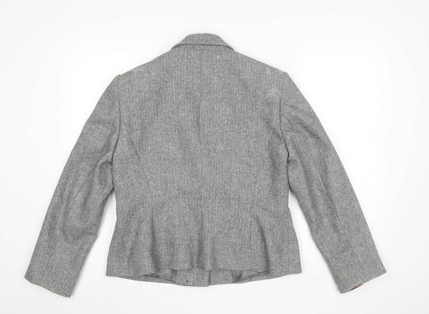 Minosa Women’s Grey Wool Blend Herringbone Petite Blazer Size 14