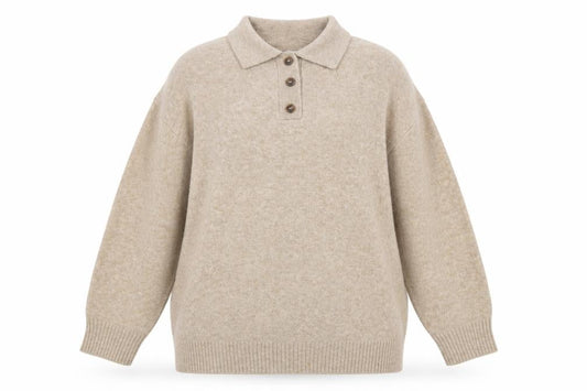 Mango Womens Beige Collared Henley Knit Jumper Size XL