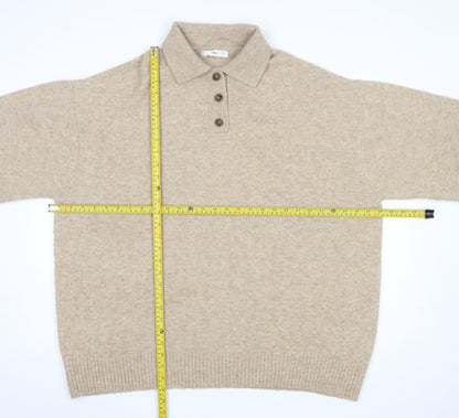 Mango Womens Beige Collared Henley Knit Jumper Size XL