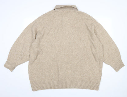 Mango Womens Beige Collared Henley Knit Jumper Size XL