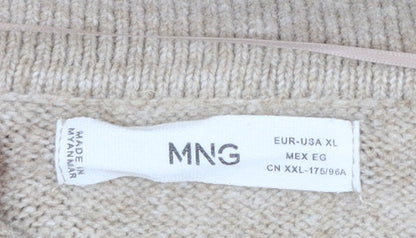 Mango Womens Beige Collared Henley Knit Jumper Size XL
