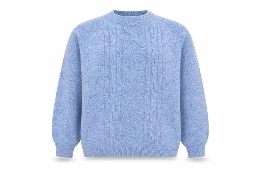 Damart Women's Blue Cable Knit Crew Neck Jumper L
