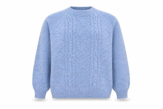 Damart Women's Blue Cable Knit Crew Neck Jumper L