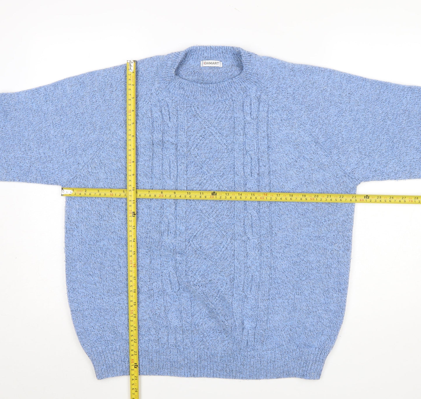Damart Women's Blue Cable Knit Crew Neck Jumper L