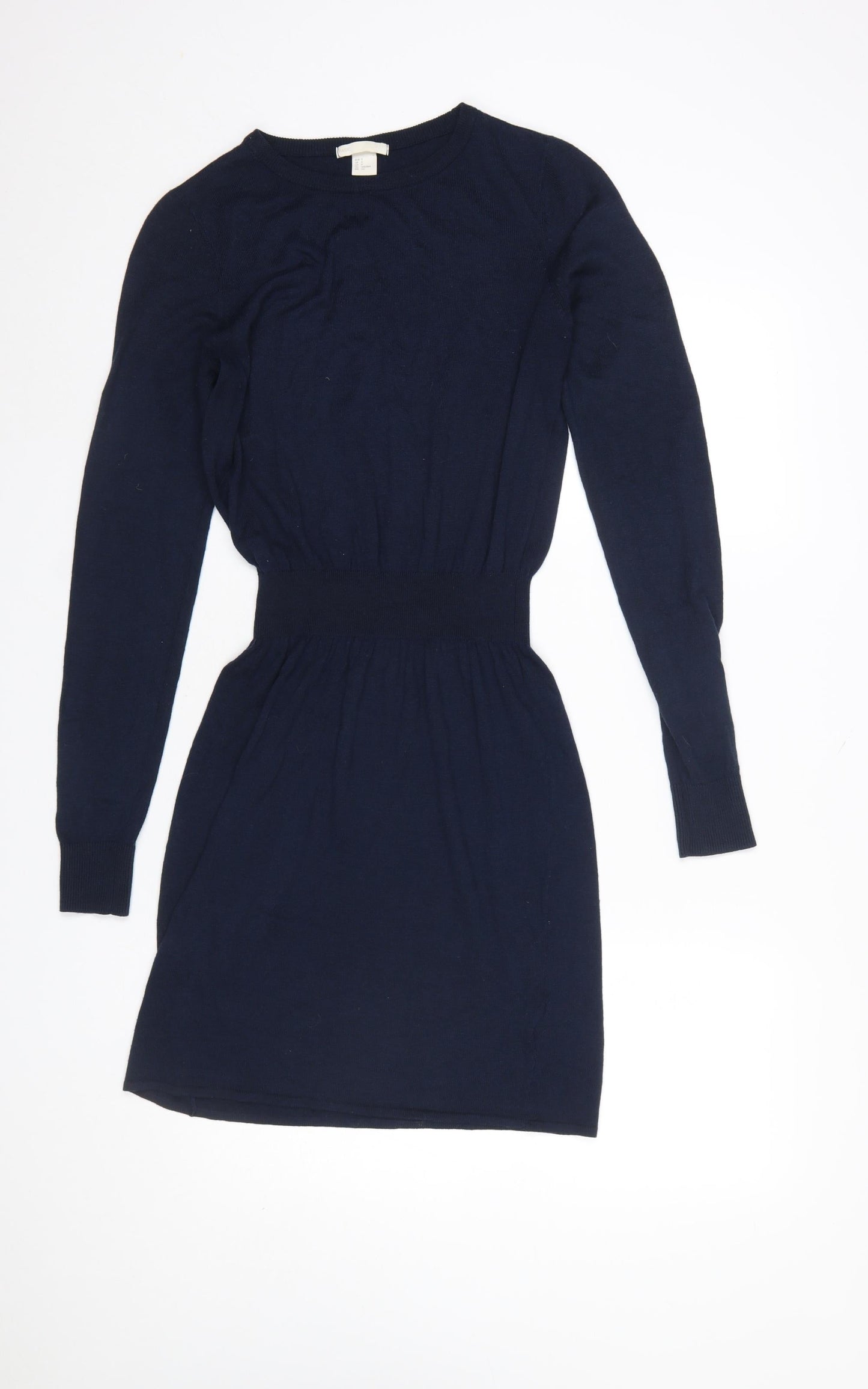 H&M Women Blue S Knit Jumper Dress Long Sleeve Crew Neck