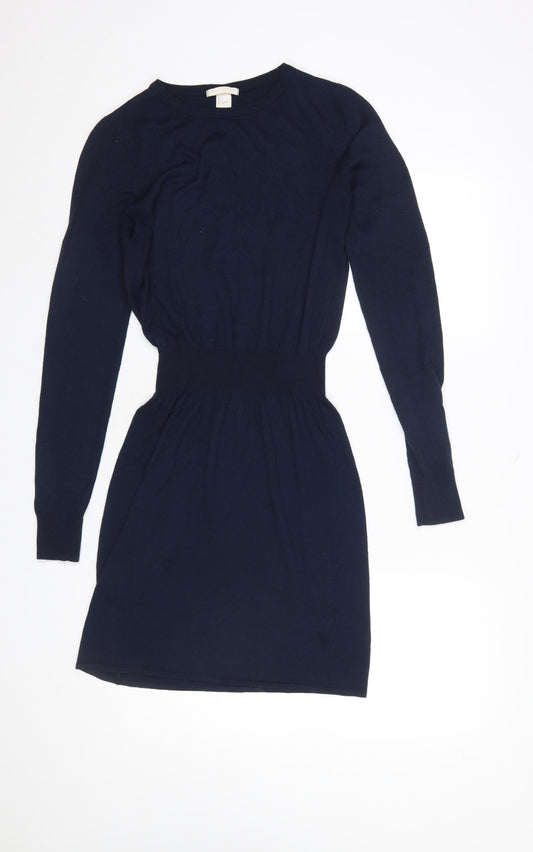 H&M Women Blue S Knit Jumper Dress Long Sleeve Crew Neck