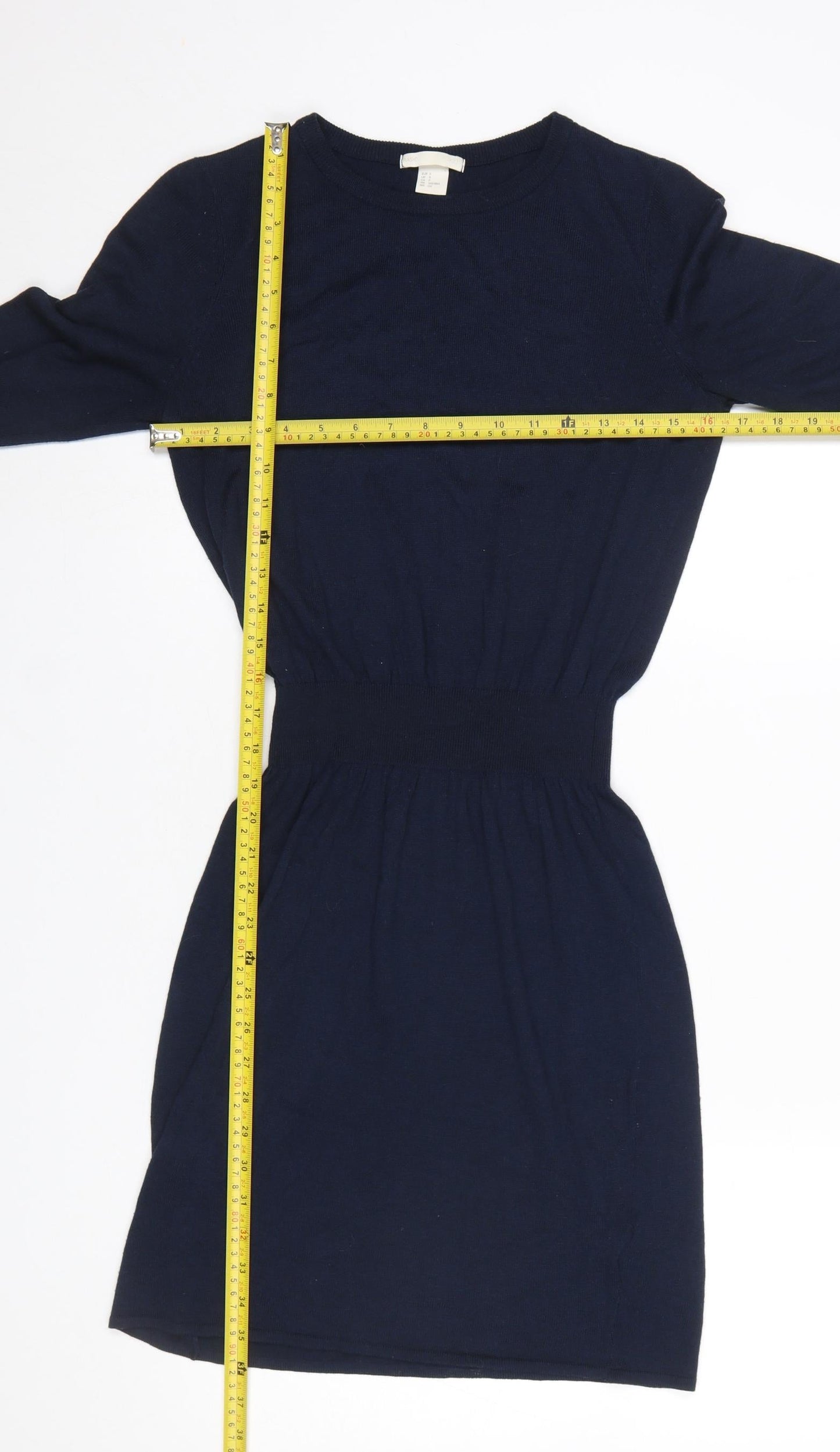H&M Women Blue S Knit Jumper Dress Long Sleeve Crew Neck