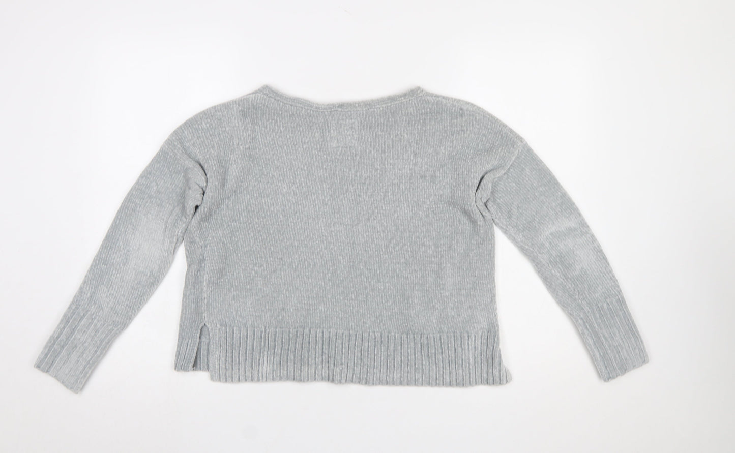 Hollister Women Grey V-Neck Knit Pullover Jumper XS