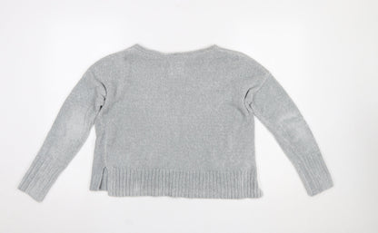 Hollister Women Grey V-Neck Knit Pullover Jumper XS