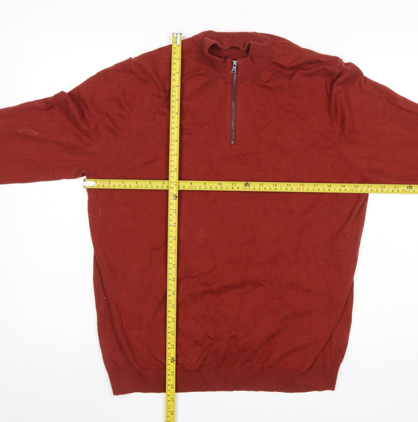 Marks and Spencer Men's Red 1/2 Zip Cotton Jumper Size L