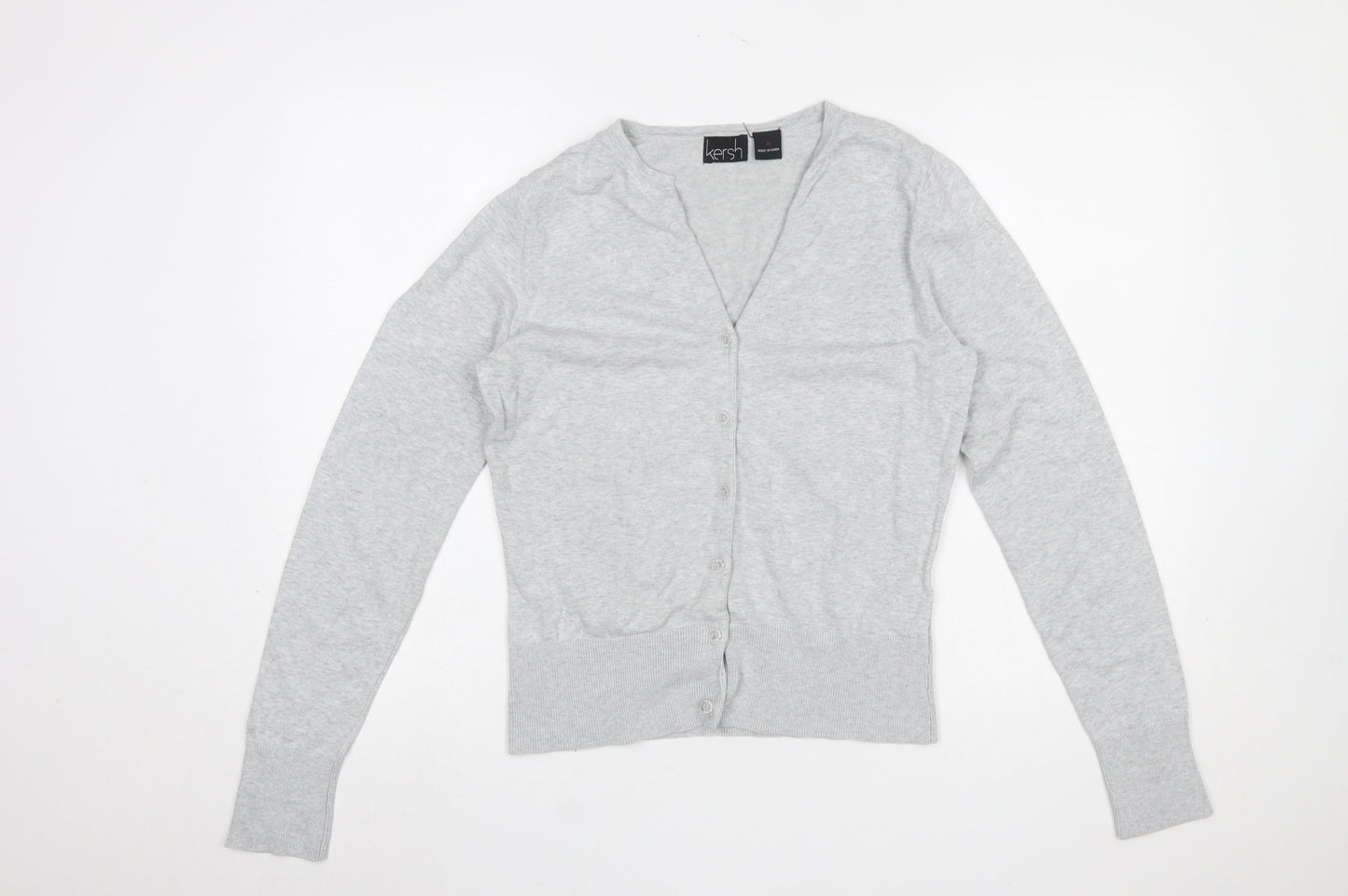 Kersh Women's Grey V-Neck Button Cardigan Knit M