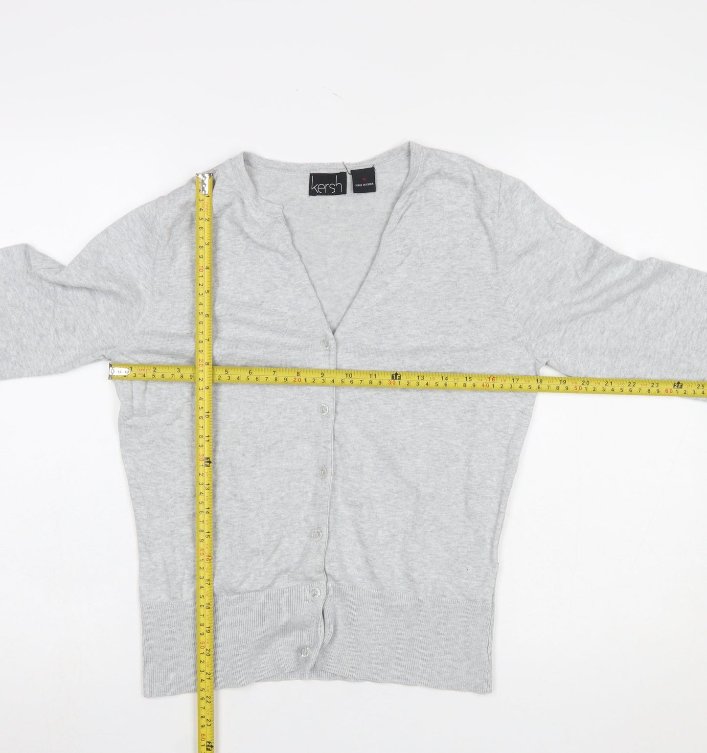 Kersh Women's Grey V-Neck Button Cardigan Knit M