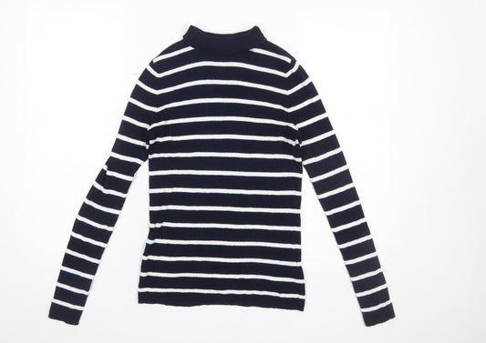 Marks and Spencer Women Blue Striped Mock Neck Jumper Size 10