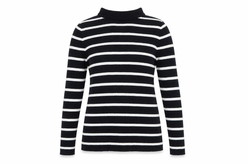 Marks & Spencer Women Blue Striped Mock Neck Jumper Size 10