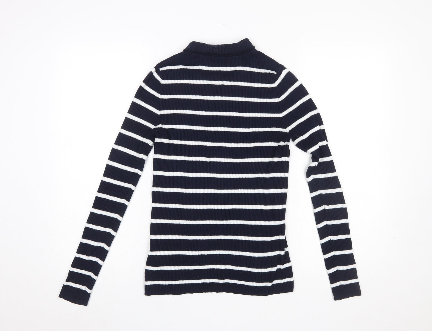 Marks and Spencer Women Blue Striped Mock Neck Jumper Size 10