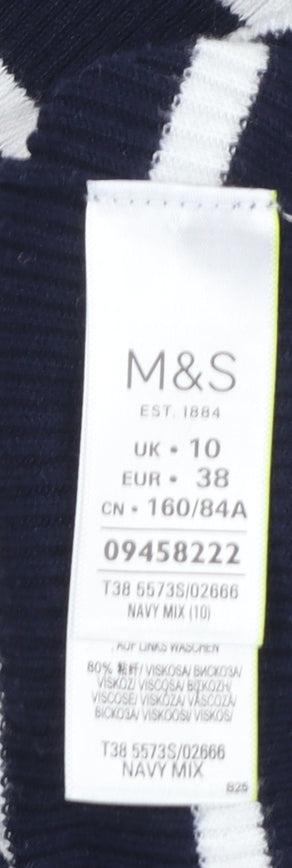 Marks and Spencer Women Blue Striped Mock Neck Jumper Size 10